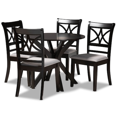 Baxton Studio Julia Grey Upholstered and Dark Brown Finished Wood 5-Piece Dining Set 168-10759-10892